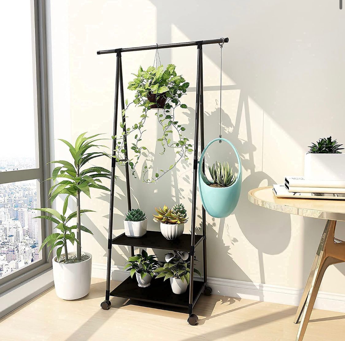 Black &whiteZiyara Dual Layer Cloth Rack | Single Hanging Rod With Wheels For Multi Purpose no on