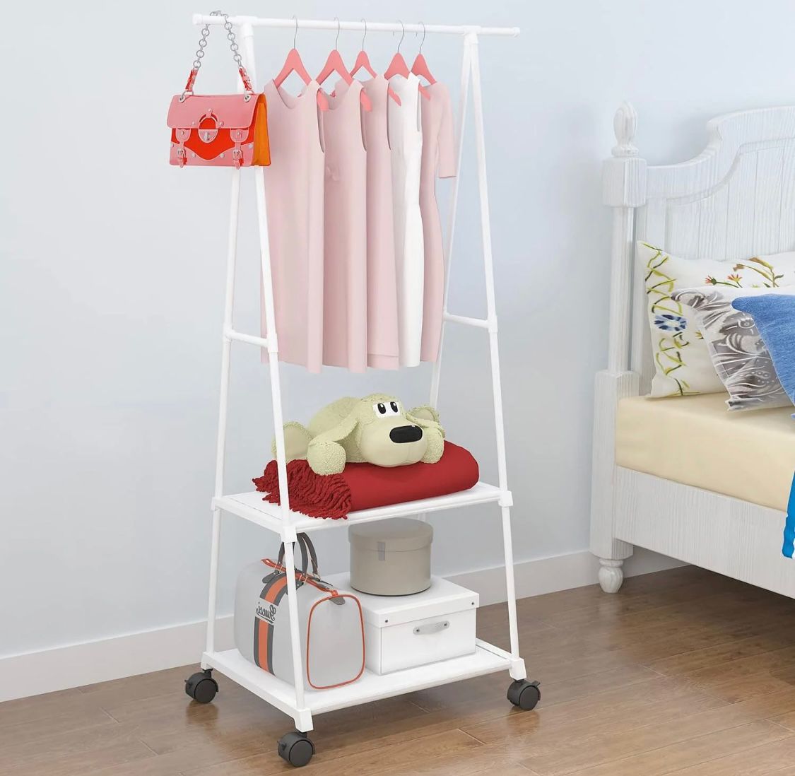 Black &whiteZiyara Dual Layer Cloth Rack | Single Hanging Rod With Wheels For Multi Purpose no on