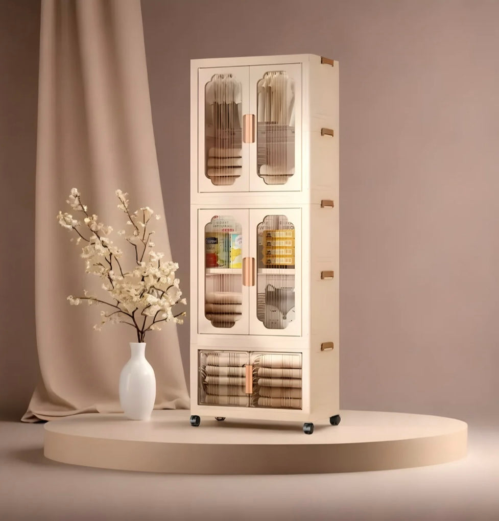 62 CM Slim All-in-One Storage Cabinet – Shoe Rack, Bookshelf & Wardrobe Organizer