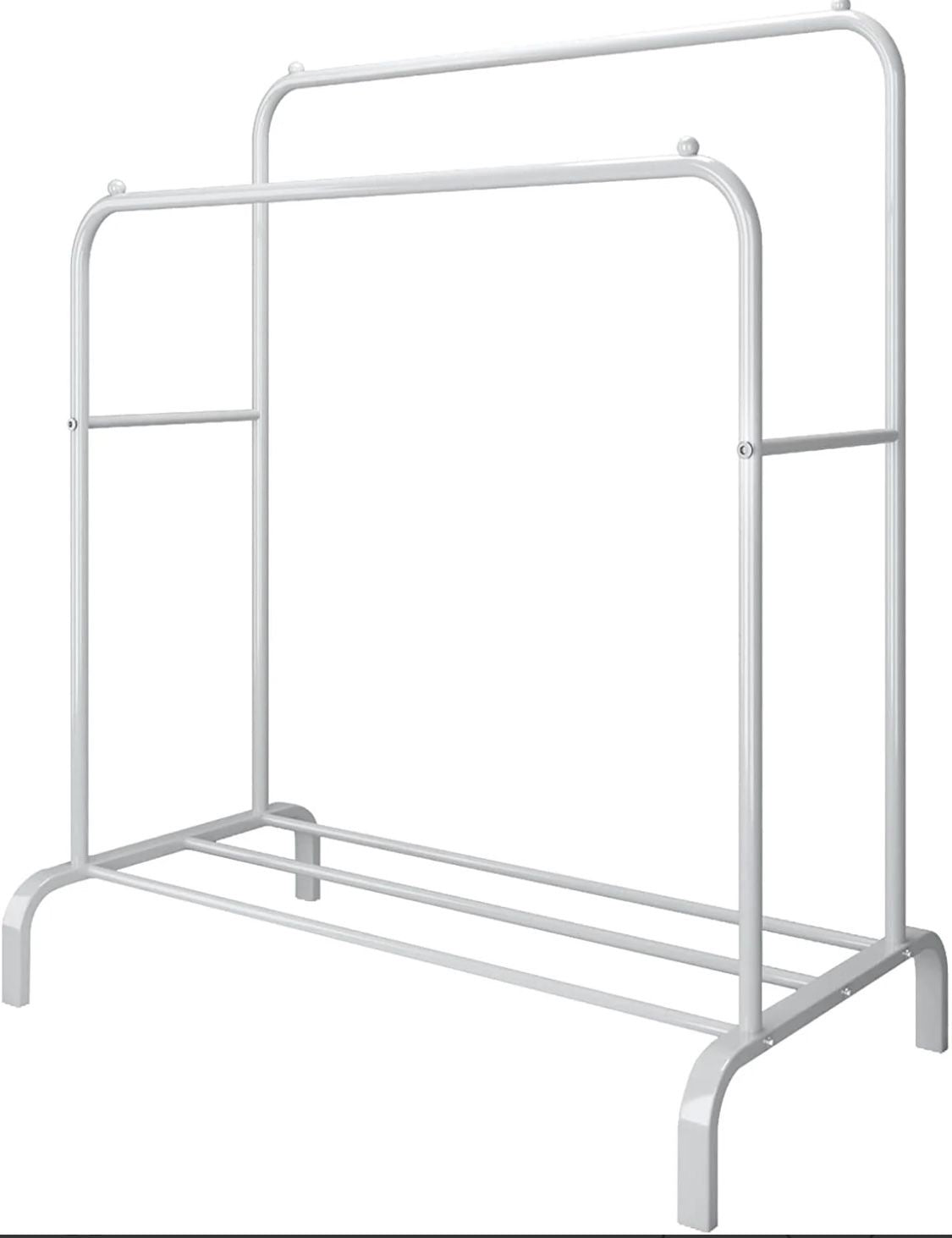 white and black   Ziyara Double Rods Portable Garment Rack Wide Clothes Rail,Metal Clothes Rack With 2 Hanging Rails, 4 Hooks, 4 Side Shelves, And 2 Down Shelves, For Storing Shoes And Clothes