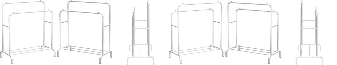 white and black   Ziyara Double Rods Portable Garment Rack Wide Clothes Rail,Metal Clothes Rack With 2 Hanging Rails, 4 Hooks, 4 Side Shelves, And 2 Down Shelves, For Storing Shoes And Clothes