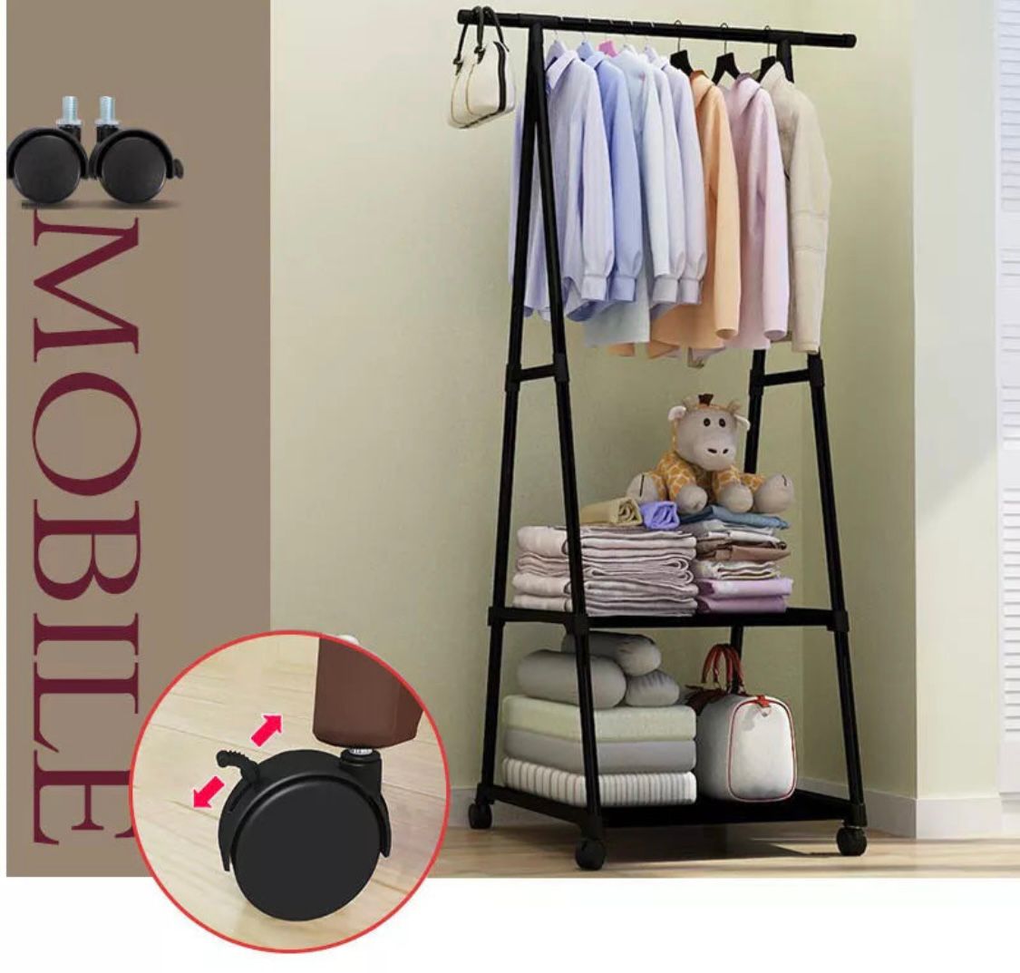 Black &whiteZiyara Dual Layer Cloth Rack | Single Hanging Rod With Wheels For Multi Purpose no on